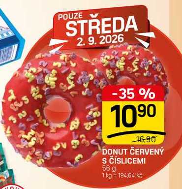 DONUT ČERVENÝ S ČÍSLICEMI 56 g 