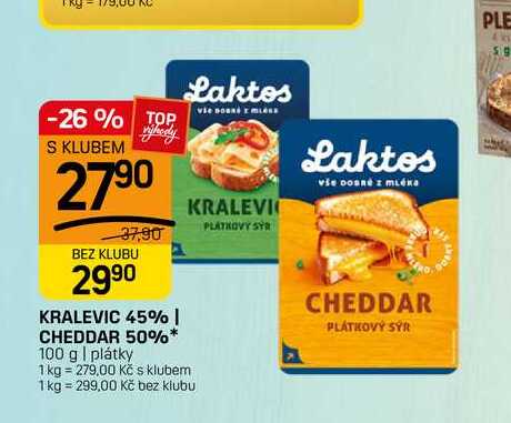 KRALEVIC 45% | CHEDDAR 50%* 100 g | plátky