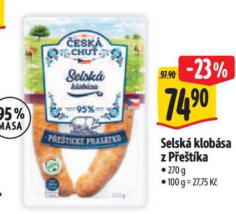  Selská klobása z Přeštíka  270 g 