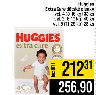 Huggies Extra Care dětské plenky vel. 4 (8-16 kg) 33 ks vel. 3 (6-10 kg) 40 ks vel. 5 (11-25 kg) 28 ks