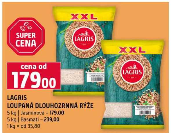 LAGRIS LOUPANÁ DLOUHOZRNNÁ RÝŽE 5 kg Jasmínová 5 kg Basmati 