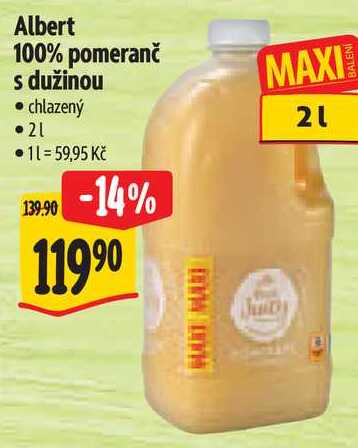 Albert 100% pomeranč s dužinou, 2 l