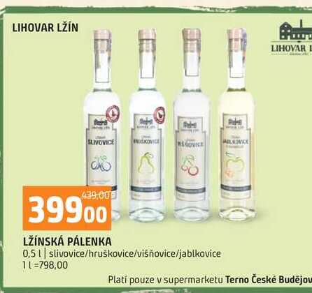 LŽÍNSKÁ PÁLENKA 0,5l slivovice hruškovice višňovice jablkovice