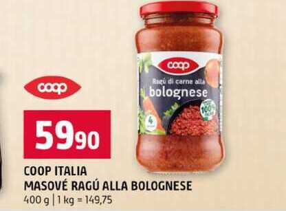 COOP ITALIA MASOVÉ RAGÚ ALLA BOLOGNESE 400 g