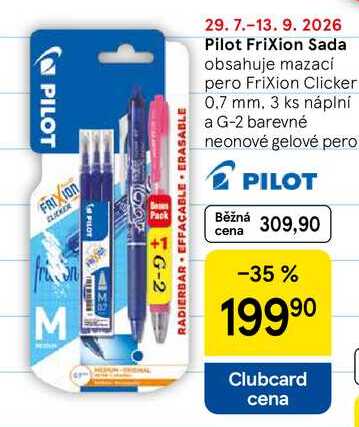 Pilot Frixion Sada, obsahuje mazací pero FriXion Clicker 0.7 mm, 3 ks náplní a G-2 neonové gelové pero