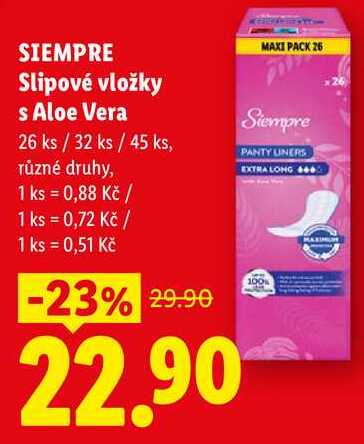 SIEMPRE Slipové vložky s Aloe Vera, 26 ks/32 ks/45 ks