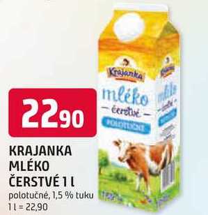 KRAJANKA MLÉKO ČERSTVÉ 1l polotučné, 1,5 % tuku 