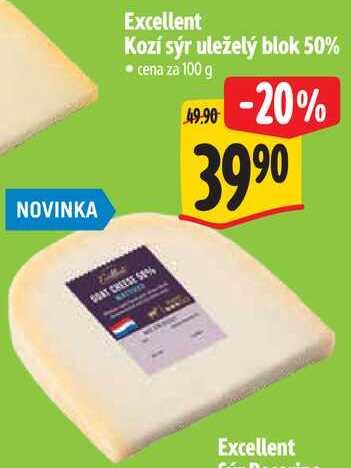 Excellent Kozí sýr uleželý blok 50%, cena za 100 g 