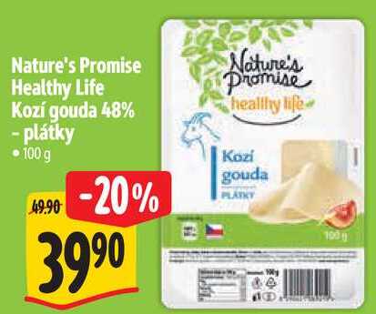 Nature's Promise Healthy Life Kozí gouda 48% - plátky, 100 g  