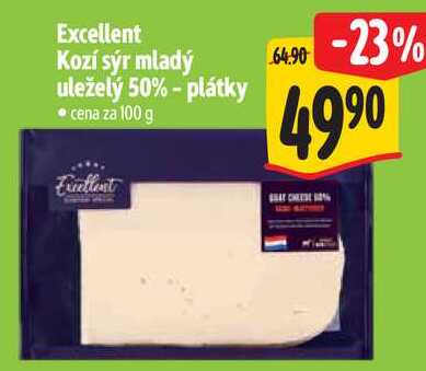 Excellent Kozí sýr mladý uleželý 50% - plátky, cena za 100 g