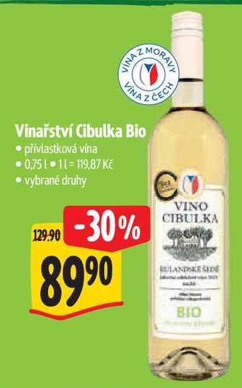 Vinařství Cibulka Bio, 0,75 l