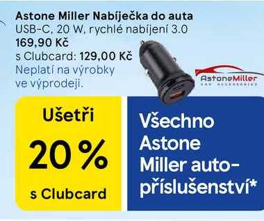 Astone Miller Nabíječka do auta, USB-C, 20 W, rychlé nabíjení 3.0