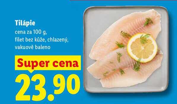 Tilápie, cena za 100 g