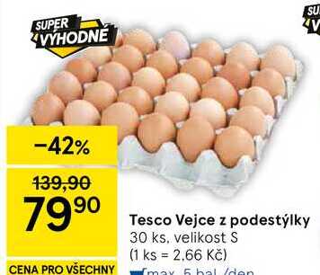 Tesco Vejce z podestýlky, 30 ks, velikost S