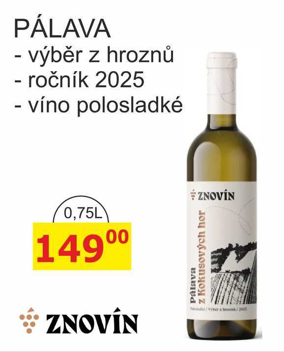 ZNOVÍN ZNOJMO PÁLAVA - výběr z hroznů - ročník 2025 0,75L