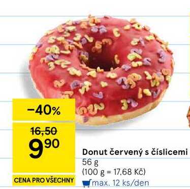Donut červený s číslicemi, 56 g