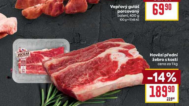 Hovězí přední žebro s kostí cena za 1kg 