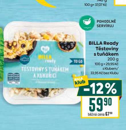 BILLA Ready Těstoviny s tuňákem 200 g