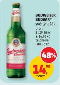 BUDWEISER BUDVAR světlý ležák, 0,5 l