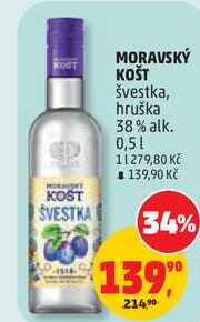 MORAVSKÝ KOŠT švestka, hruška 38% alk., 0,5 l
