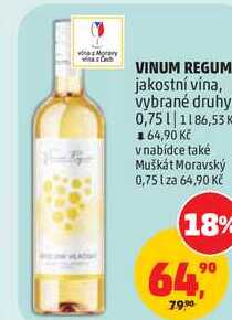 VINUM REGUM jakostní vína, vybrané druhy, 0,75 l