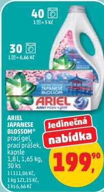 ARIEL JAPANESE BLOSSOM, prací gel prací prášek, kapsle 1,8 l, 1,65 kg, 30 ks