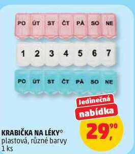 KRABIČKA NA LÉKY plastová, různé barvy, 1 ks