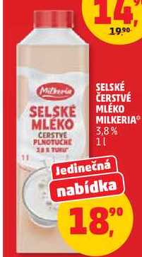 SELSKÉ ČERSTVÉ MLÉKO MILKERIA 3,8%, 1 l