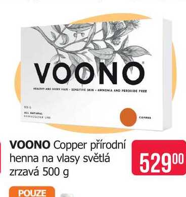 VOONO Copper přírodní henna na vlasy světlá zrzavá 500 g 