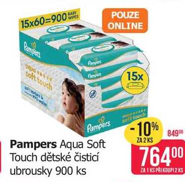 Pampers Pampers Aqua Soft Touch dětské čisticí ubrousky 900 ks