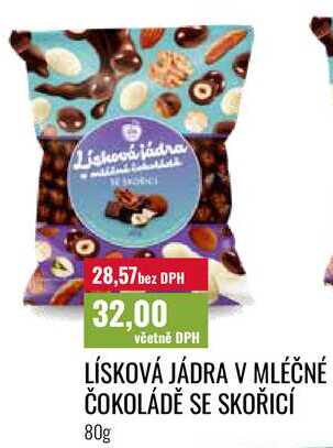 LÍSKOVÁ JÁDRA V MLÉČNÉ ČOKOLÁDĚ SE SKOŘICÍ, 80g