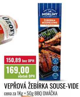 VEPŘOVÁ ŽEBÍRKA SOUSE-VIDE, cena za 1kg + 50g BBQ omáčka