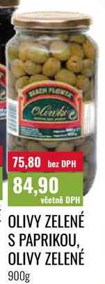 OLIVY ZELENÉ S PAPRIKOU, OLIVY ZELENÉ 900g 