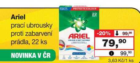 Ariel prací ubrousky proti zabarvení prádla, 22 ks