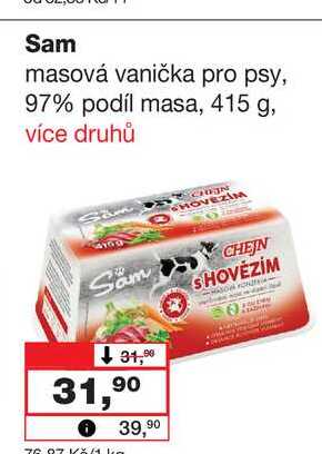 Sam masová vanička pro psy, 97% podíl masa, 415 g