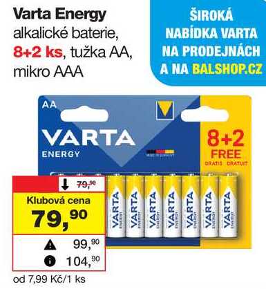 Varta Energy alkalické baterie, 8+2 ks, tužka AA, mikro AAA