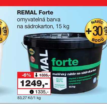REMAL Forte omyvatelná barva na sádrokarton, 15 kg