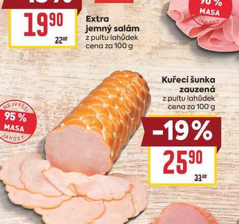 Kuřecí šunka zauzená z pultu lahůdek cena za 100 g
