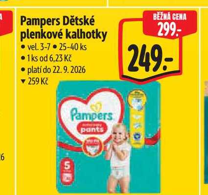 Pampers Dětské plenkové kalhotky vel. 3-7, 25 -40 ks