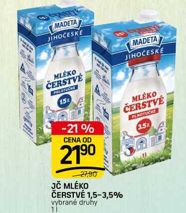 JČ MLÉKO ČERSTVÉ 1,5-3,5% vybrané druhy 1l
