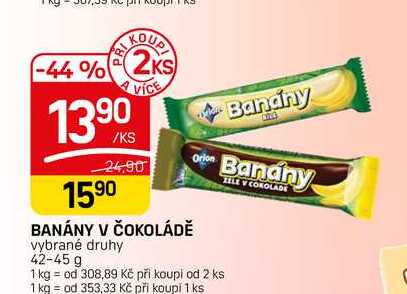 BANÁNY V ČOKOLÁDĚ vybrané druhy 42-45 g