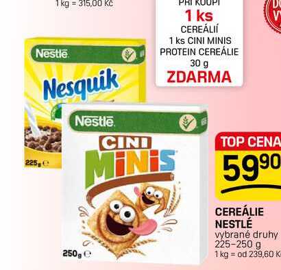 CEREÁLIE NESTLÉ vybrané druhy 225-250 g