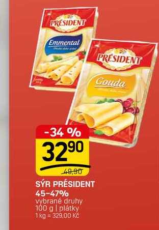 SÝR PRÉSIDENT 45-47% vybrané druhy 100 g
