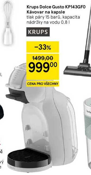 Krups Dolce Gusto KP143GFO Kávovar na kapsle, tlak páry 15 barů, kapacita nádržky na vodu 0.8 l