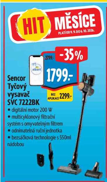 Sencor Tyčový vysavač SVC 7222BK  