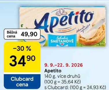 Apetito tavený sýr, 140g, vybrané druhy