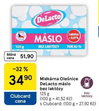 Mlékárna Olešnice DeLacto máslo bez laktózy, 125 g