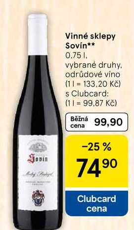 Vinné sklepy Sovin, 0.75 1, vybrané druhy, odrůdové víno