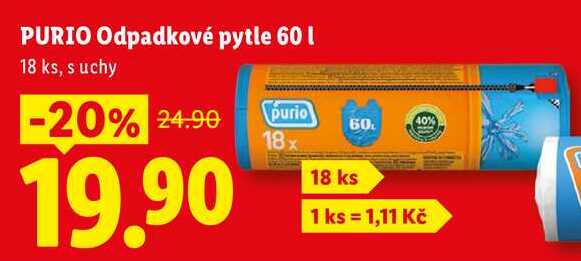 PURIO Odpadkové pytle 60 l, 18 ks