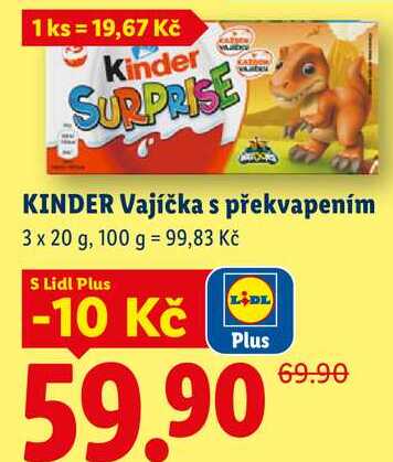 KINDER Vajíčka s překvapením, 3 x 20 g